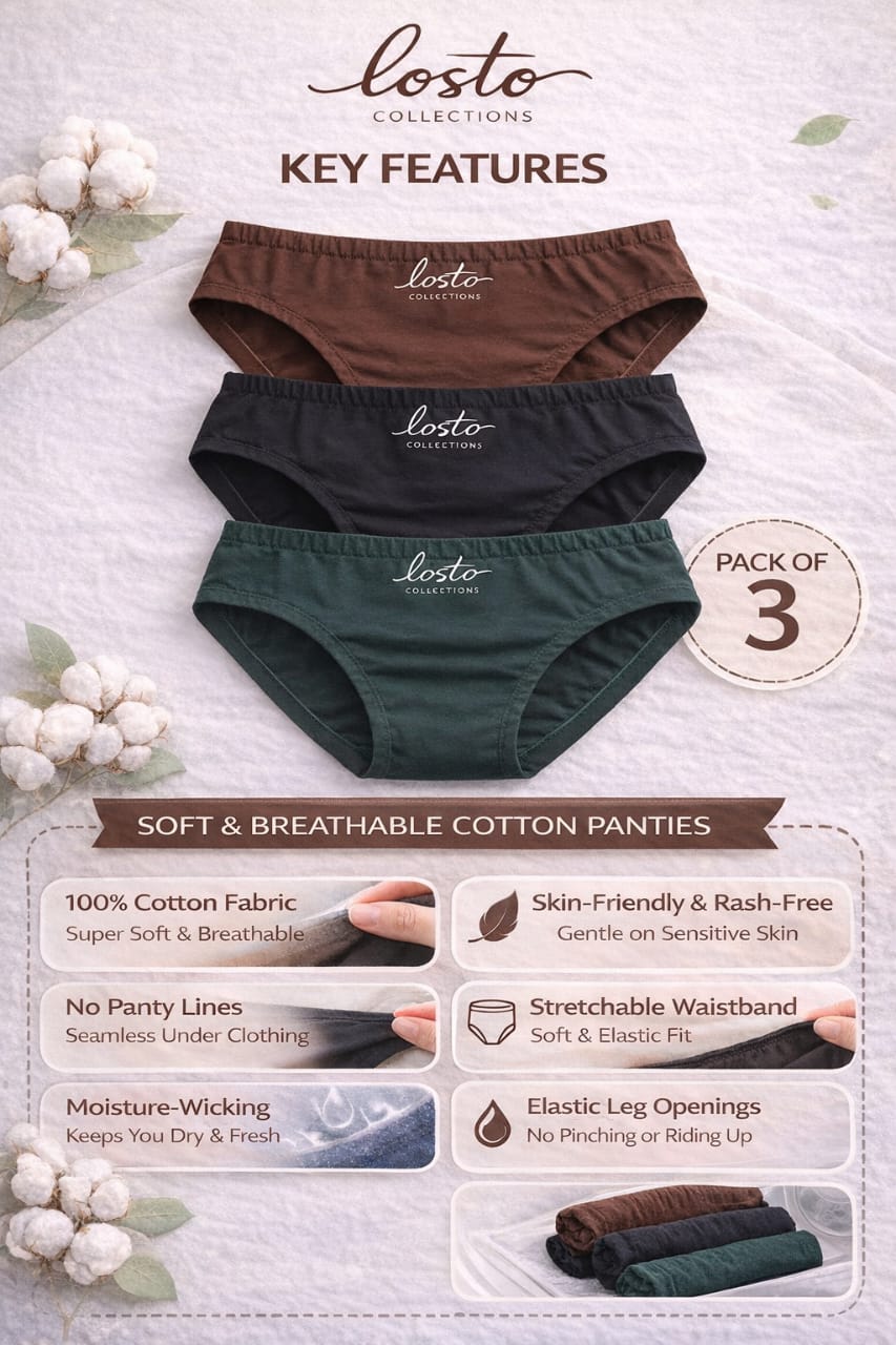 Pack of 3 Women’s Cotton Panties – Multicolor | Soft Breathable Everyday Comfort