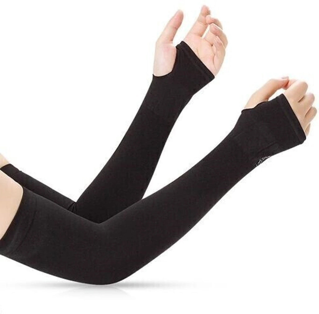Sun Protection Sports & Driving Hand Cover Sleeves for Men & Women Cycling Gloves (Black)