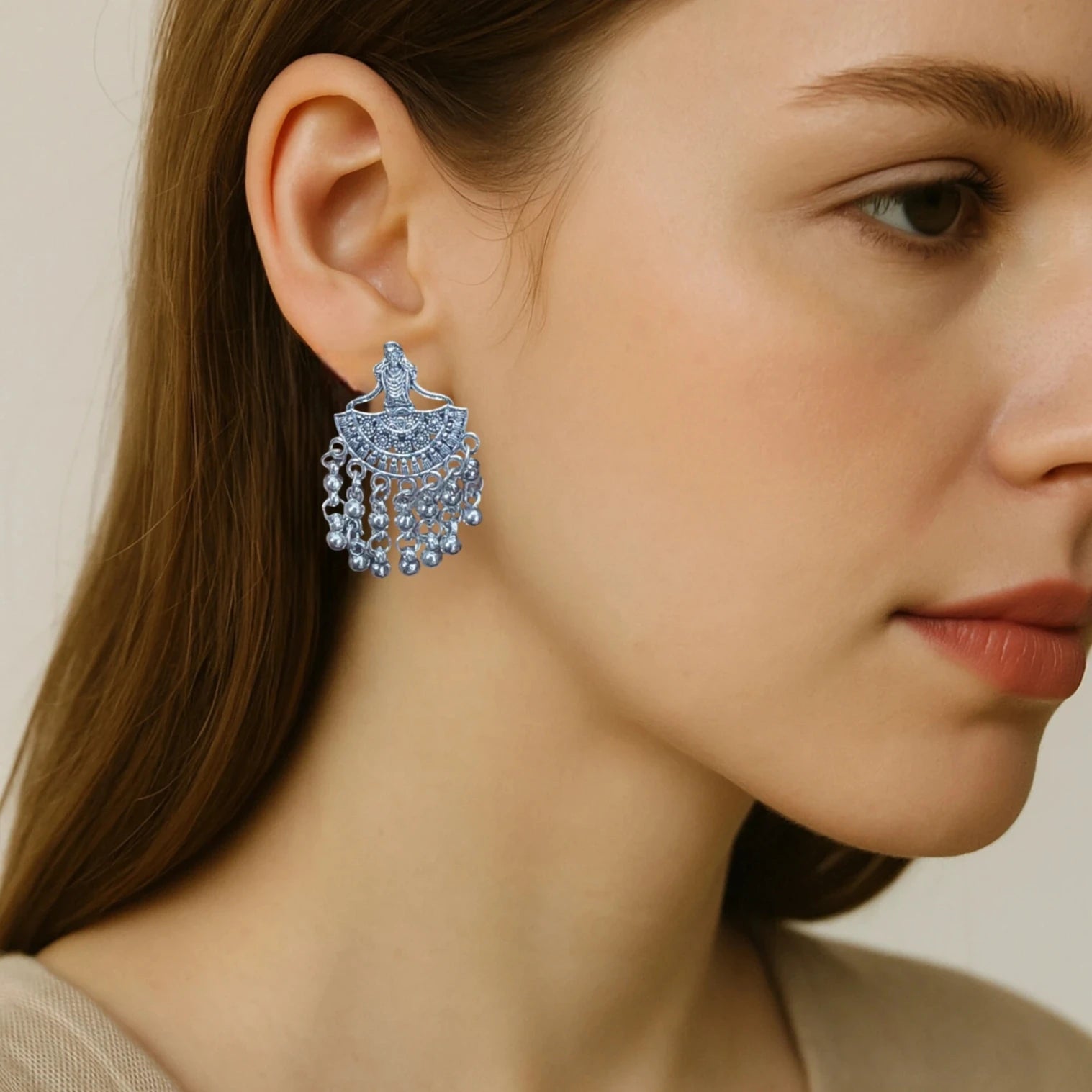 Dancing Girl Silver Oxidised Statement Adjustable Earring Alloy Clip-on Earring, Plug Earring