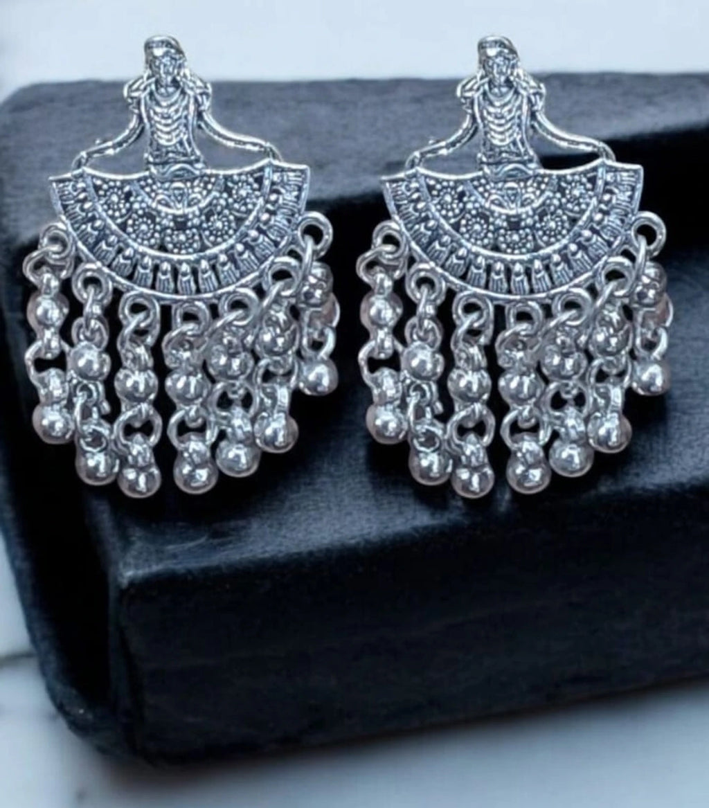 Dancing Girl Silver Oxidised Statement Adjustable Earring Alloy Clip-on Earring, Plug Earring