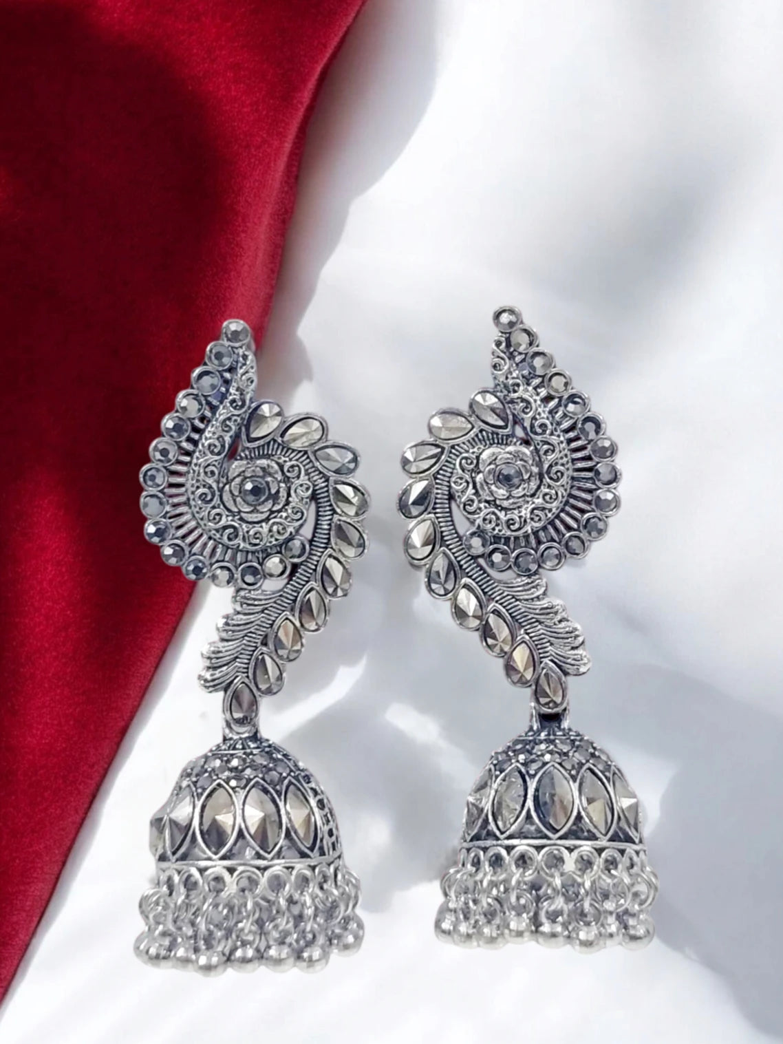 Traditional Mirror Jhumka Earrings for Women | Ethnic Design Brass, Crystal for Women