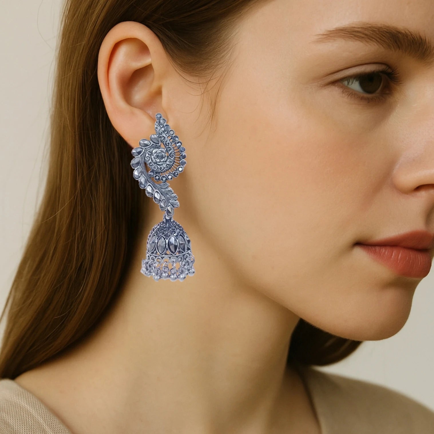 Traditional Mirror Jhumka Earrings for Women | Ethnic Design Brass, Crystal for Women