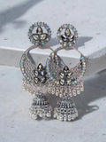 Mirror Glam Oxidized Chandbali for Women Brass, Earring Set, Jhumka