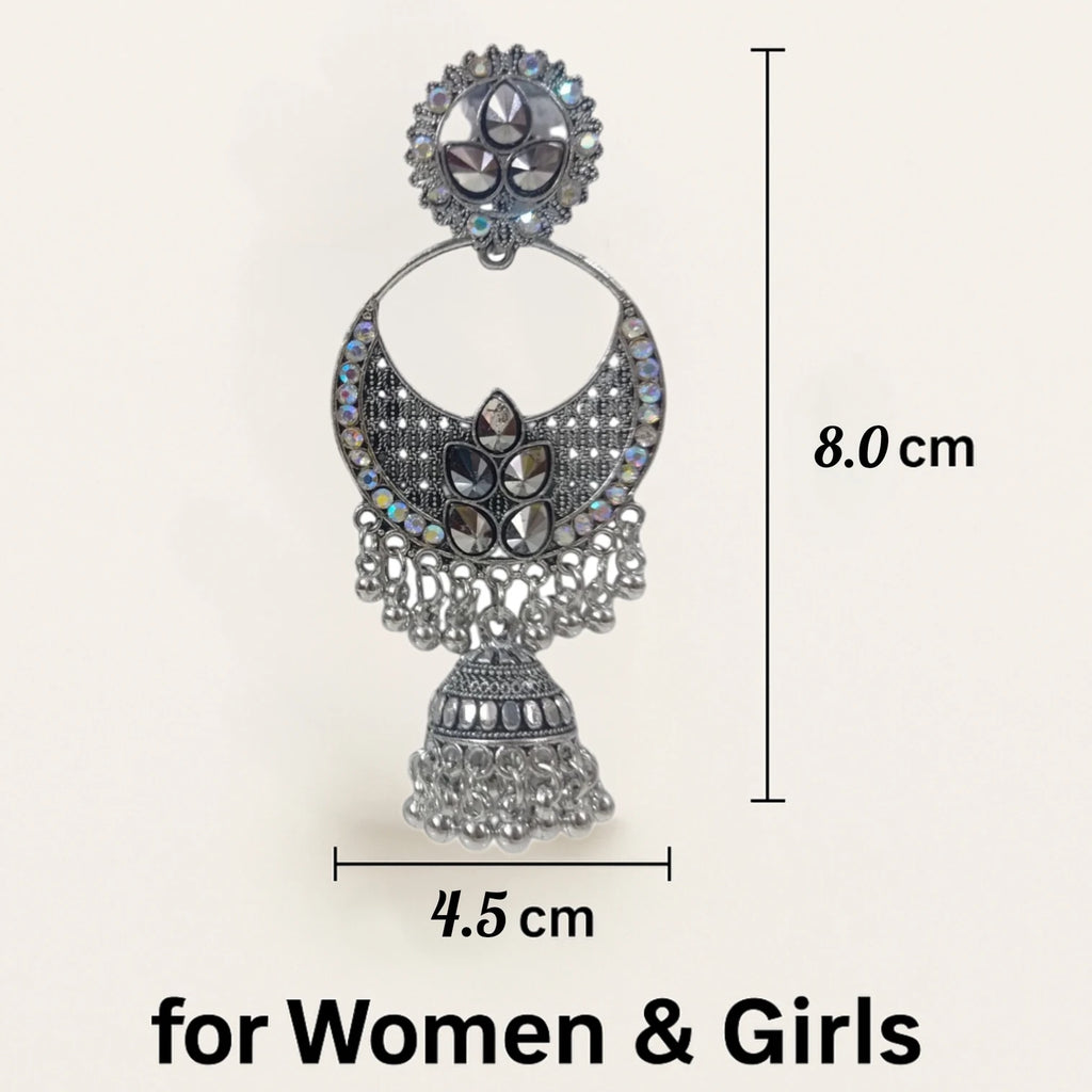 Mirror Glam Oxidized Chandbali for Women Brass, Earring Set, Jhumka