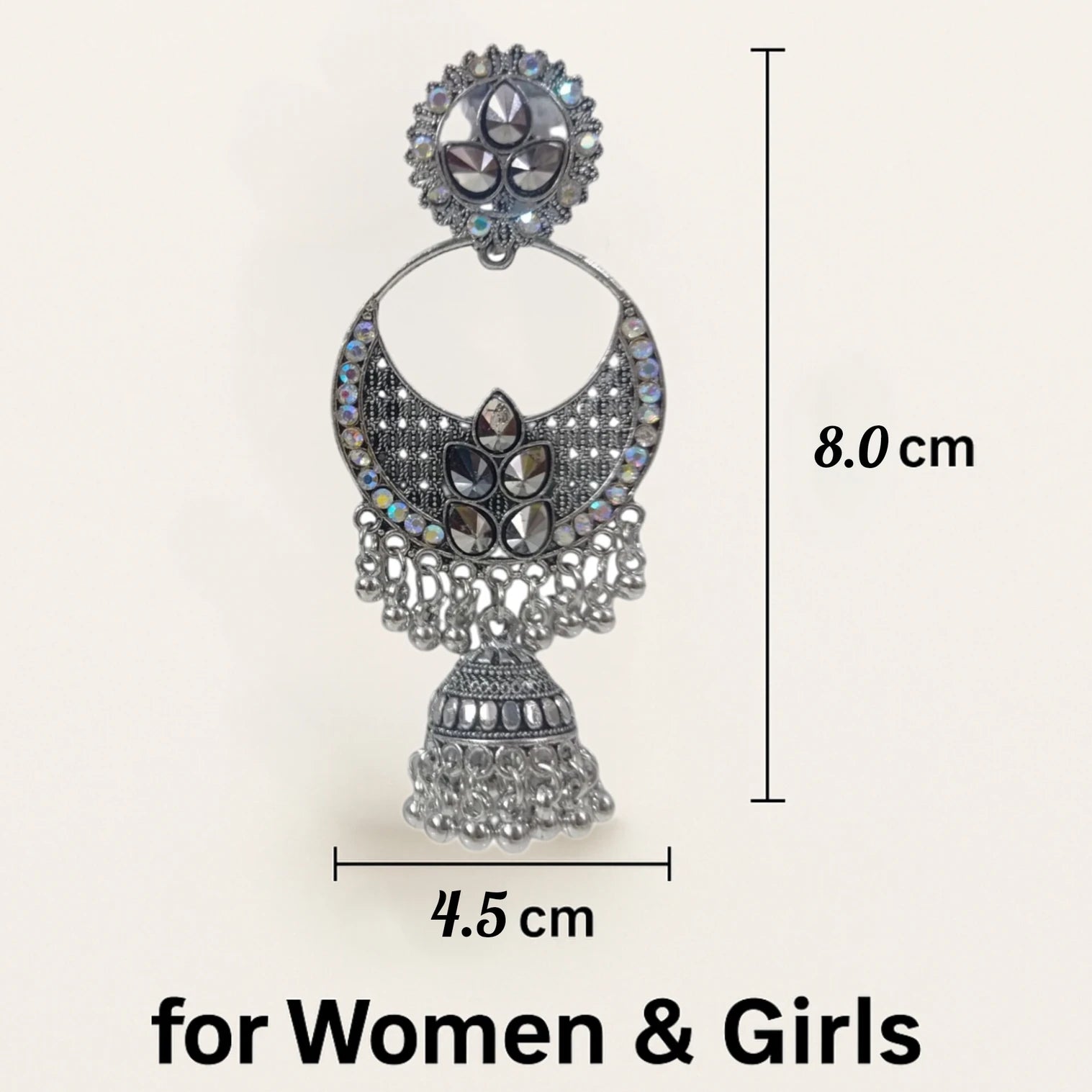 Mirror Glam Oxidized Chandbali for Women Brass, Earring Set, Jhumka