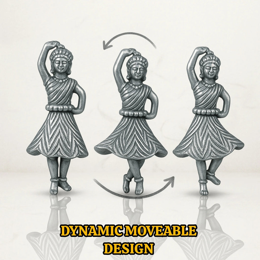 Rotating Dancing Girl Silver Oxidised Statement Adjustable Earring Alloy, Silver Clip-on Earring, Plug Earring