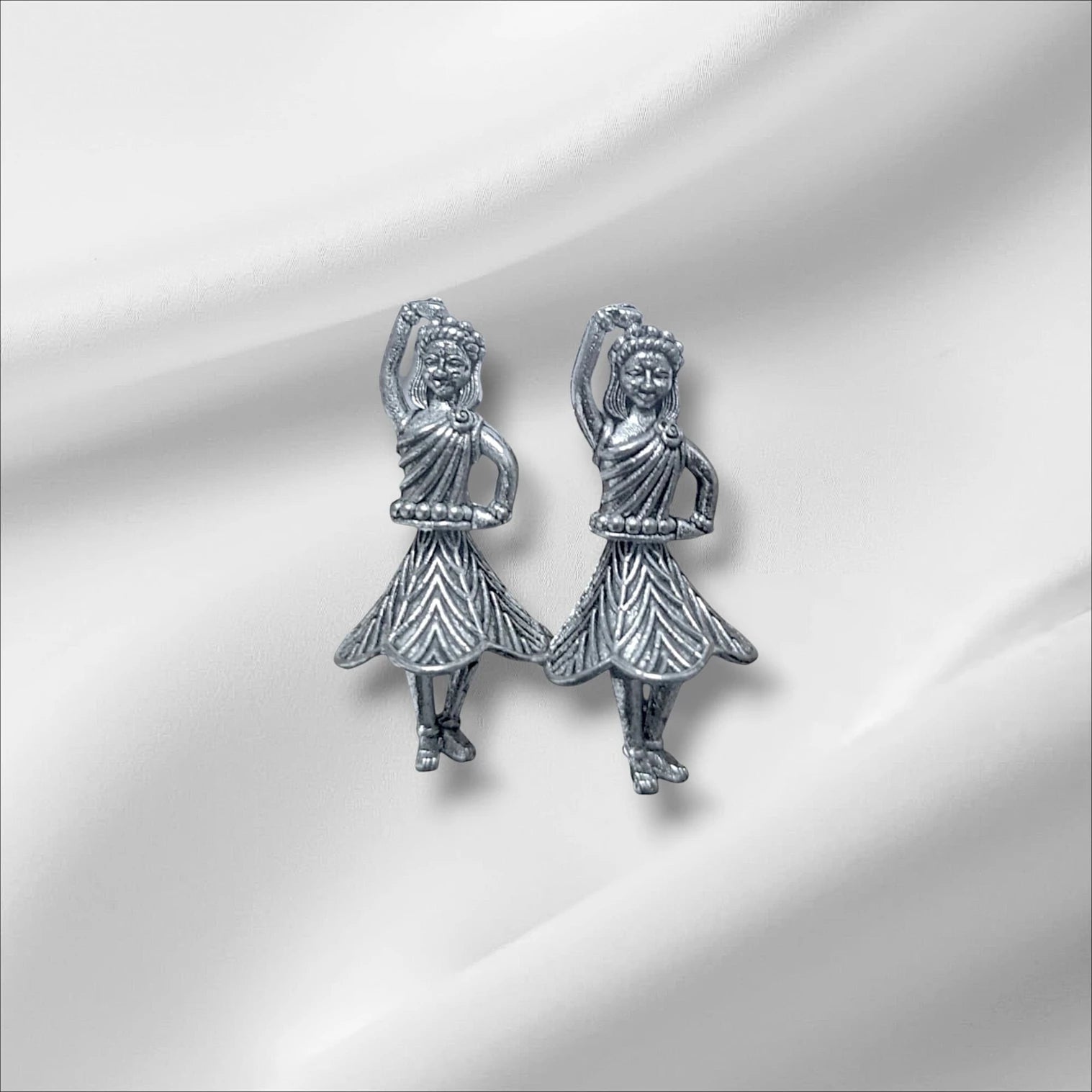 Rotating Dancing Girl Silver Oxidised Statement Adjustable Earring Alloy, Silver Clip-on Earring, Plug Earring