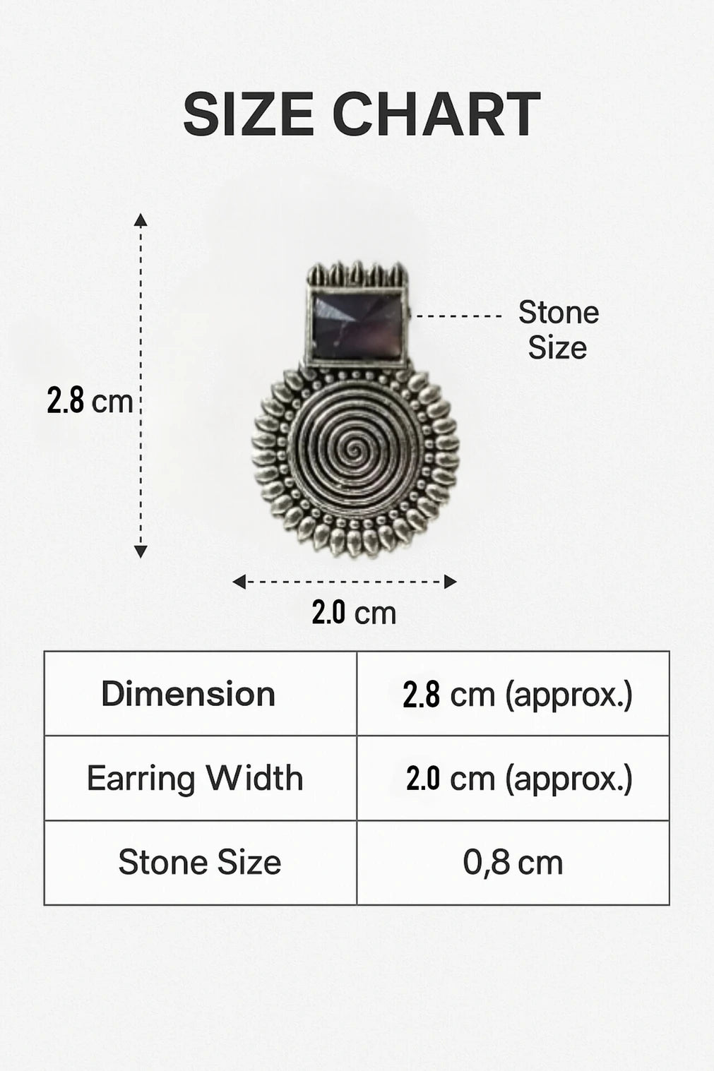 Oxidized Boho Spiral Earrings with Glass Stone | Vintage Look Ethnic Studs Brass, Alloy, Crystal Hoop